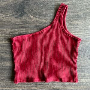 One sleeve red crop top